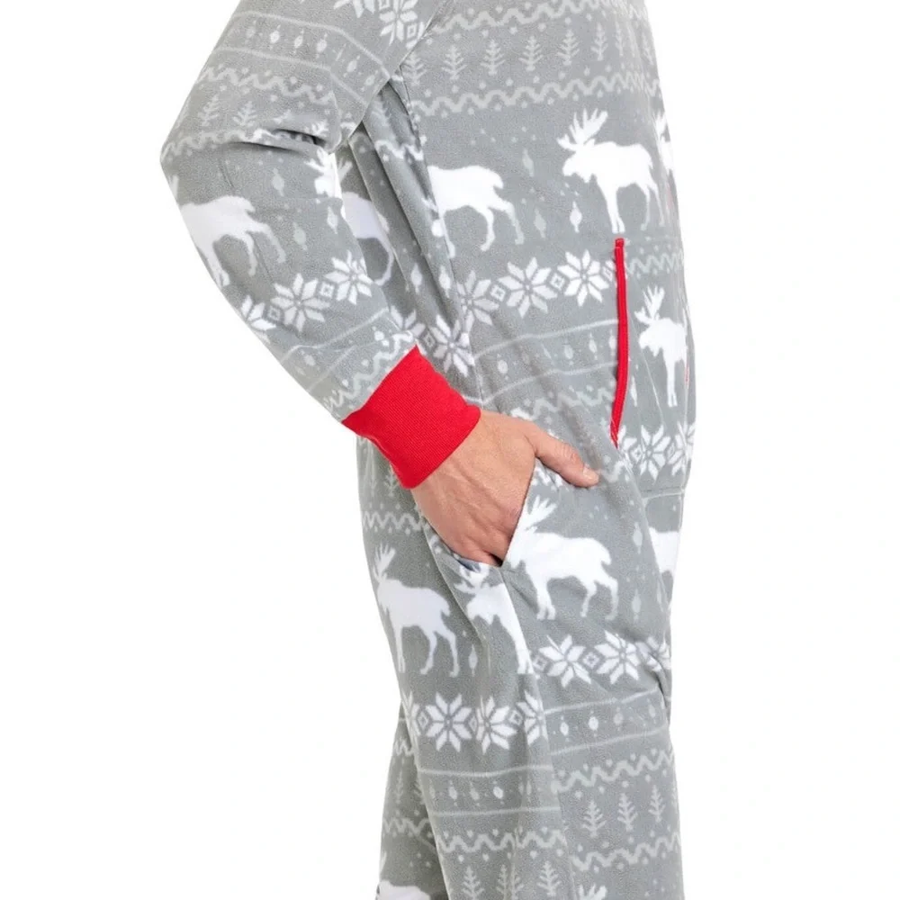 Tipsy Elves Men's Grey Moose Fair Isle Christmas Onesie Jumpsuit Size XS - NWOT - Picture 3 of 11